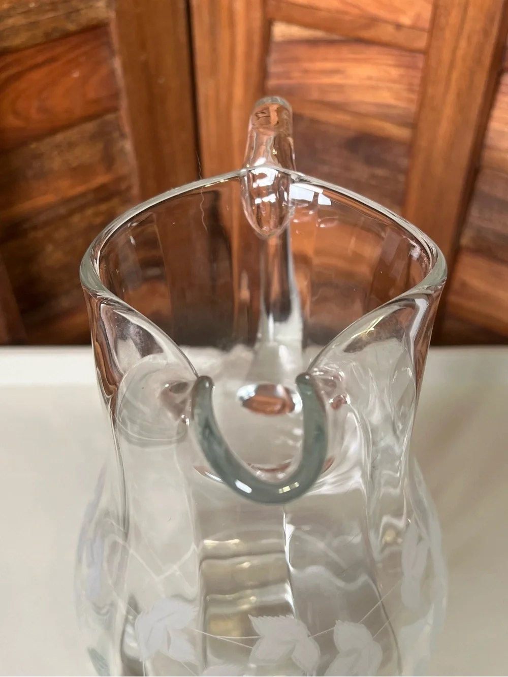 Etched Glass Pitcher with Grapevine Motif - Clear